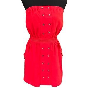 BCBGeneration red strapless dress w/ elastic top/waist, buttons & pockets sz S